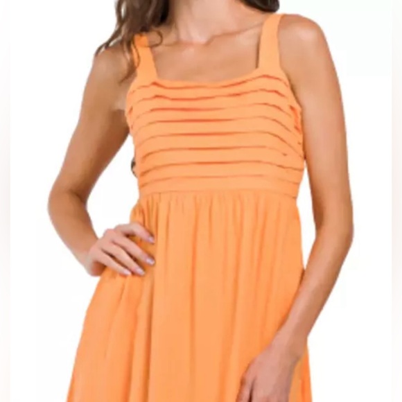 TAHARI Linen Blend Wide Stripes Pockets Pleated Bodice Maxi Dress in Orange Sz 2 - Picture 3 of 15